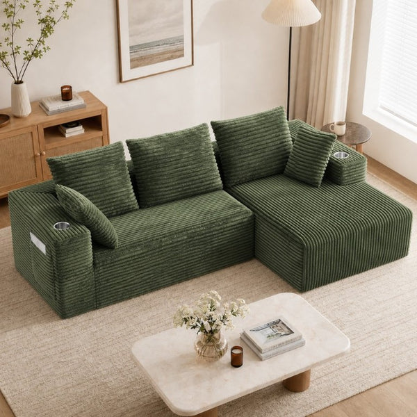 English Elm 95''Modular Corduroy L-Shaped Sectional Sofa with Chaise and Pocket Spring Cushions Green - B 95.27 inches W5385P541216