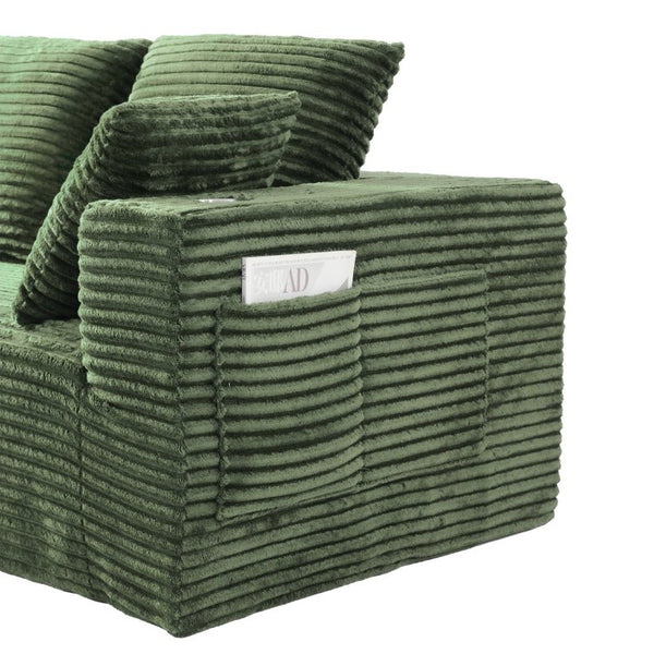 English Elm 95''Modular Corduroy L-Shaped Sectional Sofa with Chaise and Pocket Spring Cushions Green - B 95.27 inches W5385P541216