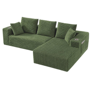 English Elm 95''Modular Corduroy L-Shaped Sectional Sofa with Chaise and Pocket Spring Cushions Green - B 95.27 inches W5385P541216