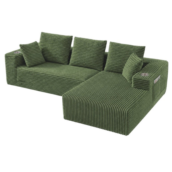English Elm 95''Modular Corduroy L-Shaped Sectional Sofa with Chaise and Pocket Spring Cushions Green - B 95.27 inches W5385P541216