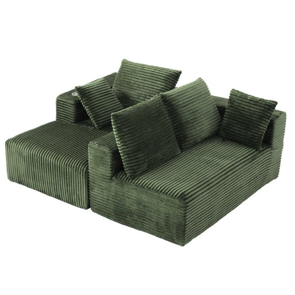 English Elm 95''Modular Corduroy L-Shaped Sectional Sofa with Chaise and Pocket Spring Cushions Green - B 95.27 inches W5385P541216