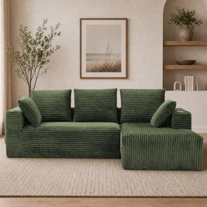 English Elm 95''Modular Corduroy L-Shaped Sectional Sofa with Chaise and Pocket Spring Cushions Green - B 95.27 inches W5385P541216