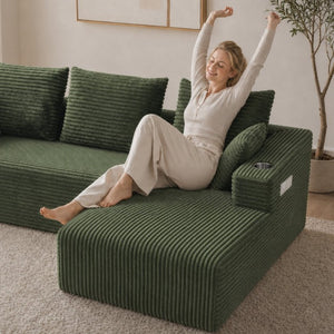 English Elm 95''Modular Corduroy L-Shaped Sectional Sofa with Chaise and Pocket Spring Cushions Green - B 95.27 inches W5385P541216