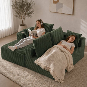 English Elm 95''Modular Corduroy L-Shaped Sectional Sofa with Chaise and Pocket Spring Cushions Green - B 95.27 inches W5385P541216