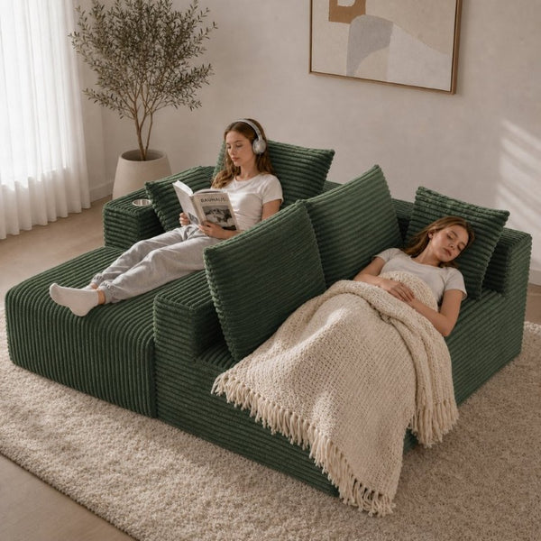 English Elm 95''Modular Corduroy L-Shaped Sectional Sofa with Chaise and Pocket Spring Cushions Green - B 95.27 inches W5385P541216