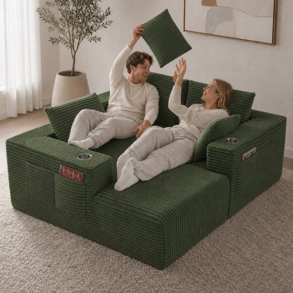 English Elm 95''Modular Corduroy L-Shaped Sectional Sofa with Chaise and Pocket Spring Cushions Green - B 95.27 inches W5385P541216