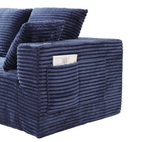 English Elm 95''Modular Corduroy L-Shaped Sectional Sofa with Chaise and Pocket Spring Cushions Blue 95.27 inches W5385P541218
