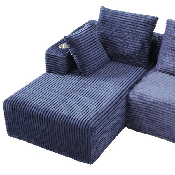 English Elm 95''Modular Corduroy L-Shaped Sectional Sofa with Chaise and Pocket Spring Cushions Blue 95.27 inches W5385P541218