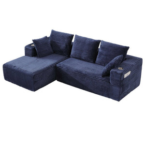 English Elm 95''Modular Corduroy L-Shaped Sectional Sofa with Chaise and Pocket Spring Cushions Blue 95.27 inches W5385P541218