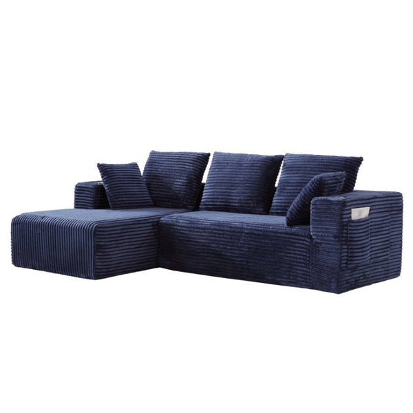 English Elm 95''Modular Corduroy L-Shaped Sectional Sofa with Chaise and Pocket Spring Cushions Blue 95.27 inches W5385P541218