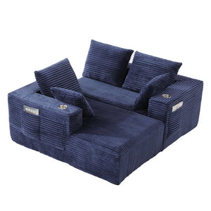 English Elm 95''Modular Corduroy L-Shaped Sectional Sofa with Chaise and Pocket Spring Cushions Blue 95.27 inches W5385P541218