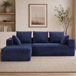 English Elm 95''Modular Corduroy L-Shaped Sectional Sofa with Chaise and Pocket Spring Cushions Blue 95.27 inches W5385P541218