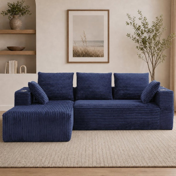 English Elm 95''Modular Corduroy L-Shaped Sectional Sofa with Chaise and Pocket Spring Cushions Blue 95.27 inches W5385P541218