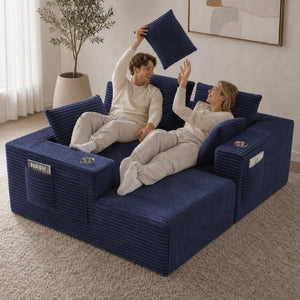 English Elm 95''Modular Corduroy L-Shaped Sectional Sofa with Chaise and Pocket Spring Cushions Blue 95.27 inches W5385P541218