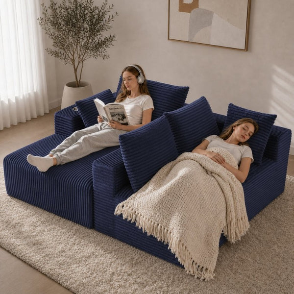 English Elm 95''Modular Corduroy L-Shaped Sectional Sofa with Chaise and Pocket Spring Cushions Blue 95.27 inches W5385P541218