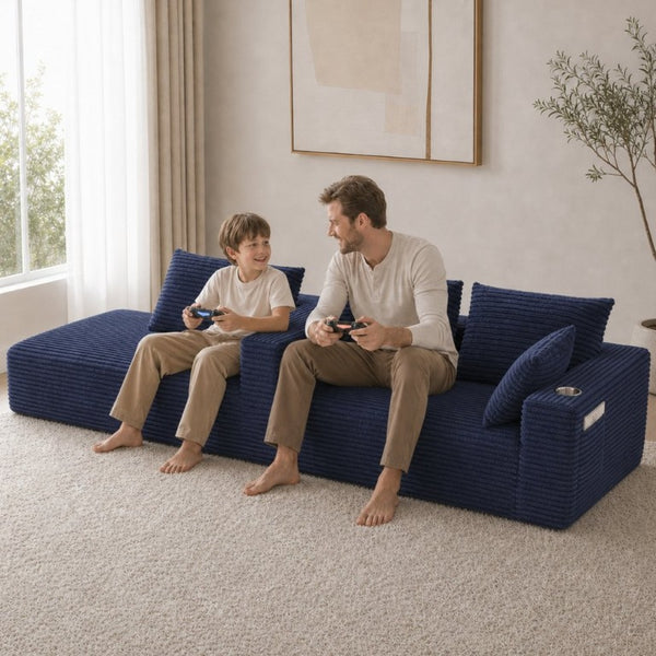 English Elm 95''Modular Corduroy L-Shaped Sectional Sofa with Chaise and Pocket Spring Cushions Blue 95.27 inches W5385P541218