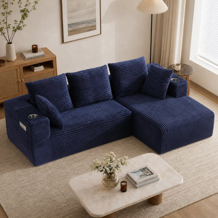 English Elm 95''Modular Corduroy L-Shaped Sectional Sofa Frameless Four Seat Lounge for Living Room W5385P541220
