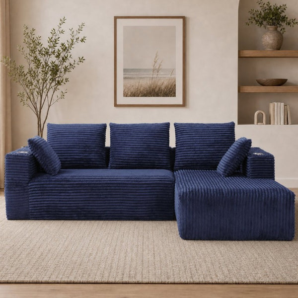 English Elm 95''Modular Corduroy L-Shaped Sectional Sofa Frameless Four Seat Lounge for Living Room W5385P541220