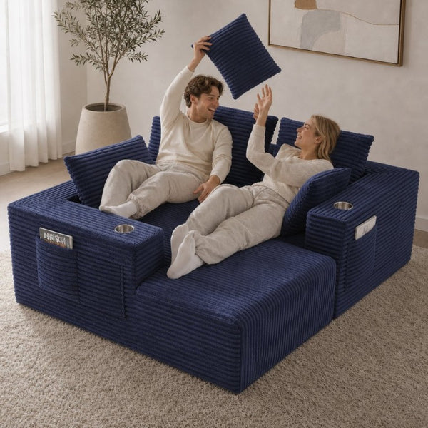 English Elm 95''Modular Corduroy L-Shaped Sectional Sofa Frameless Four Seat Lounge for Living Room W5385P541220