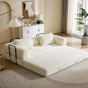 English Elm 78 Inch Corduroy Futon Sleeper Sofa Foldable Lounge Bed for Studio or Guest Room Beige W5385P596679
