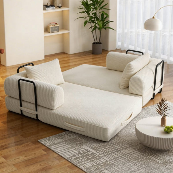 English Elm 78 Inch Corduroy Futon Sleeper Sofa Foldable Lounge Bed for Studio or Guest Room Beige W5385P596679