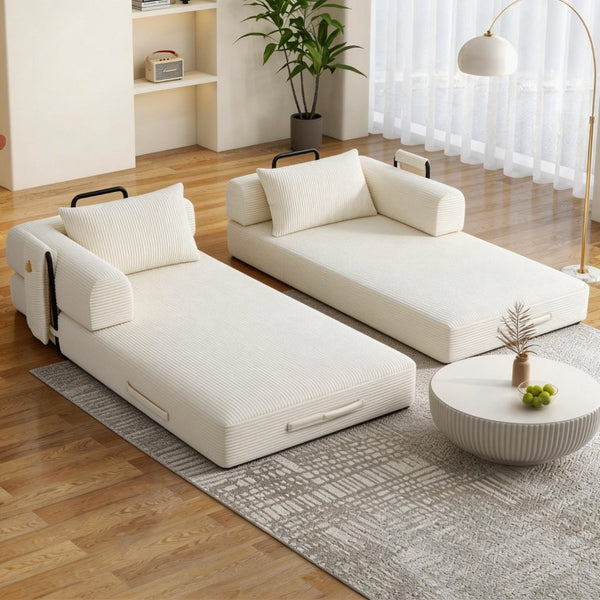 English Elm 78 Inch Corduroy Futon Sleeper Sofa Foldable Lounge Bed for Studio or Guest Room Beige W5385P596679