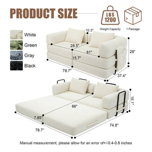 English Elm 78 Inch Corduroy Futon Sleeper Sofa Foldable Lounge Bed for Studio or Guest Room Beige W5385P596679