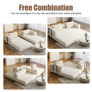 English Elm 78 Inch Corduroy Futon Sleeper Sofa Foldable Lounge Bed for Studio or Guest Room Beige W5385P596679