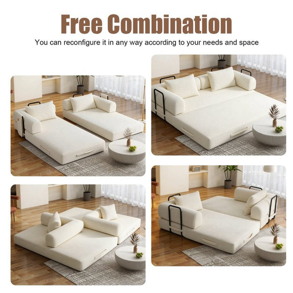English Elm 78 Inch Corduroy Futon Sleeper Sofa Foldable Lounge Bed for Studio or Guest Room Beige W5385P596679
