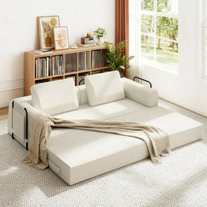 English Elm 78 Inch Corduroy Futon Sleeper Sofa Foldable Lounge Bed for Studio or Guest Room Beige W5385P596679