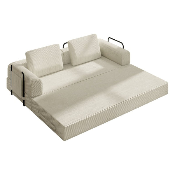 English Elm 78 Inch Corduroy Futon Sleeper Sofa Foldable Lounge Bed for Studio or Guest Room Beige W5385P596679