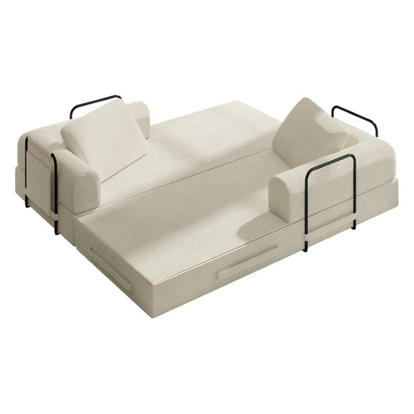English Elm 78 Inch Corduroy Futon Sleeper Sofa Foldable Lounge Bed for Studio or Guest Room Beige W5385P596679