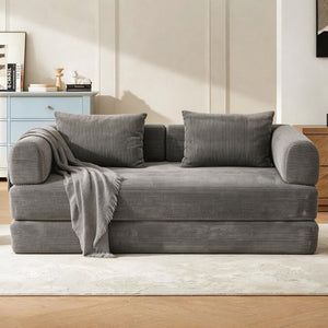 English Elm 78 Inch Corduroy Futon Sleeper Sofa Foldable Lounge Bed for Studio or Guest Room Dark Gray W5385P596681