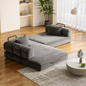 English Elm 78 Inch Corduroy Futon Sleeper Sofa Foldable Lounge Bed for Studio or Guest Room Dark Gray W5385P596681