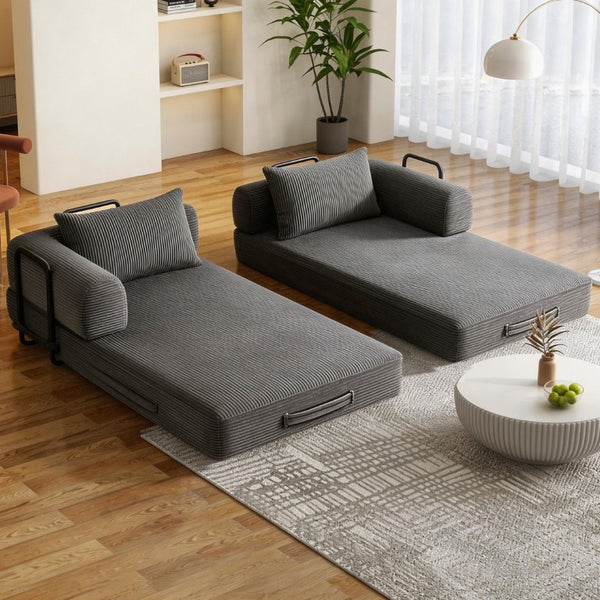 English Elm 78 Inch Corduroy Futon Sleeper Sofa Foldable Lounge Bed for Studio or Guest Room Dark Gray W5385P596681