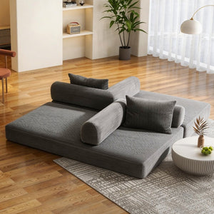 English Elm 78 Inch Corduroy Futon Sleeper Sofa Foldable Lounge Bed for Studio or Guest Room Dark Gray W5385P596681