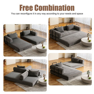 English Elm 78 Inch Corduroy Futon Sleeper Sofa Foldable Lounge Bed for Studio or Guest Room Dark Gray W5385P596681