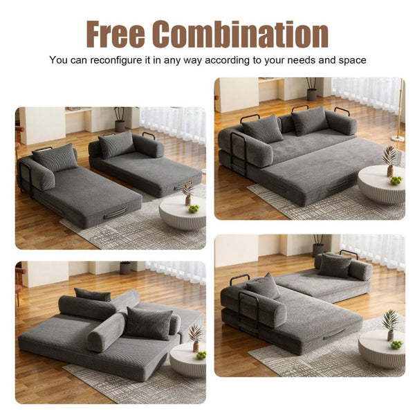 English Elm 78 Inch Corduroy Futon Sleeper Sofa Foldable Lounge Bed for Studio or Guest Room Dark Gray W5385P596681