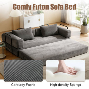 English Elm 78 Inch Corduroy Futon Sleeper Sofa Foldable Lounge Bed for Studio or Guest Room Dark Gray W5385P596681