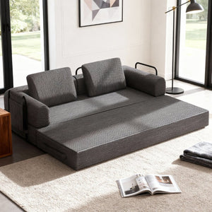 English Elm 78 Inch Corduroy Futon Sleeper Sofa Foldable Lounge Bed for Studio or Guest Room Dark Gray W5385P596681