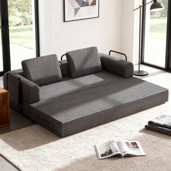 English Elm 78 Inch Corduroy Futon Sleeper Sofa Foldable Lounge Bed for Studio or Guest Room Dark Gray W5385P596681