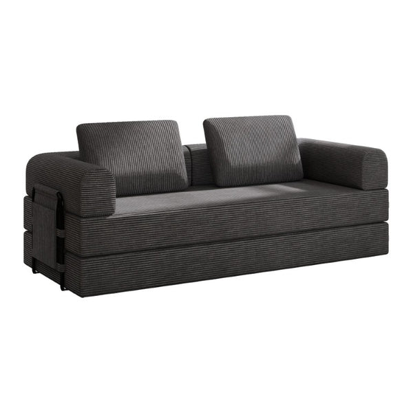 English Elm 78 Inch Corduroy Futon Sleeper Sofa Foldable Lounge Bed for Studio or Guest Room Dark Gray W5385P596681