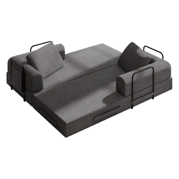 English Elm 78 Inch Corduroy Futon Sleeper Sofa Foldable Lounge Bed for Studio or Guest Room Dark Gray W5385P596681