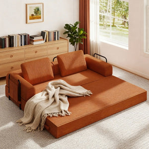 English Elm 78 Inch Corduroy Futon Sleeper Sofa Foldable Lounge Bed for Studio or Guest Room Orange W5385P596683