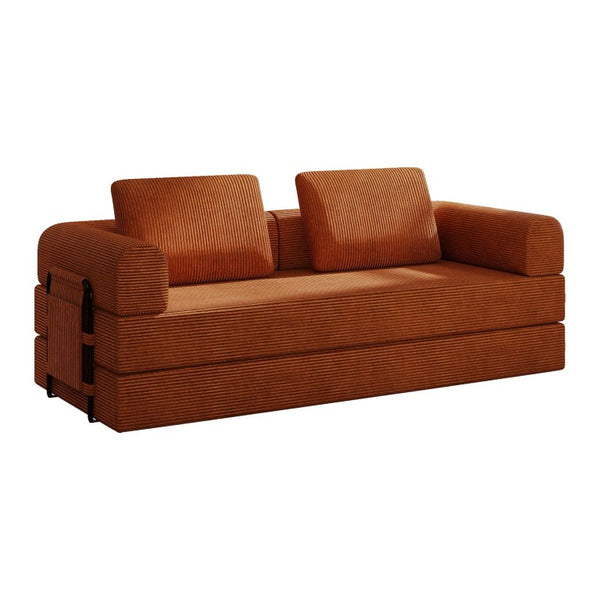 English Elm 78 Inch Corduroy Futon Sleeper Sofa Foldable Lounge Bed for Studio or Guest Room Orange W5385P596683