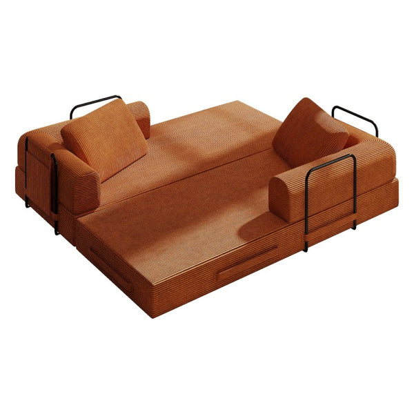 English Elm 78 Inch Corduroy Futon Sleeper Sofa Foldable Lounge Bed for Studio or Guest Room Orange W5385P596683
