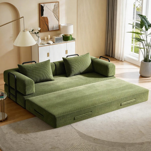 English Elm 78 Inch Corduroy Futon Sleeper Sofa Foldable Lounge Bed for Studio or Guest Room Green W5385P596687