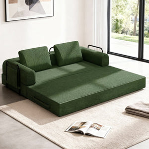 English Elm 78 Inch Corduroy Futon Sleeper Sofa Foldable Lounge Bed for Studio or Guest Room Green W5385P596687