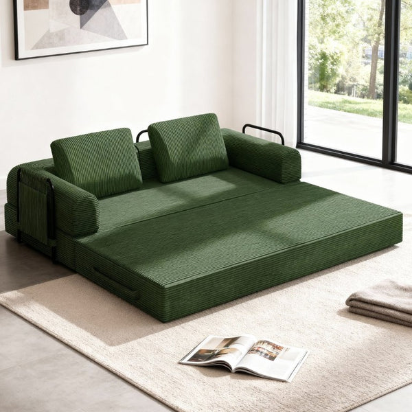 English Elm 78 Inch Corduroy Futon Sleeper Sofa Foldable Lounge Bed for Studio or Guest Room Green W5385P596687