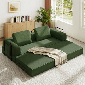 English Elm 78 Inch Corduroy Futon Sleeper Sofa Foldable Lounge Bed for Studio or Guest Room Green W5385P596687
